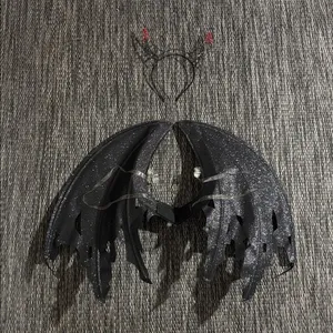 Spirit Halloween Costume Sparkly Black Angel Wings and Devil Headband One Size thumbnail 1