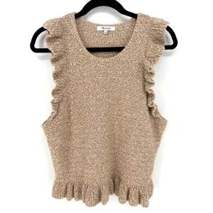 Madewell Nicollet Ruffle Sweater Tank Top Knit Large Tan Sleeveless Boho Cottage thumbnail 4