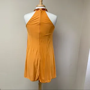 Badgley Mischka Orange Jeweled Halter Draped Mini Dress Est XS thumbnail 3