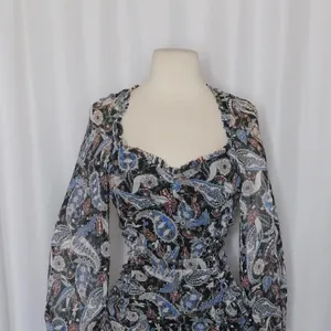 ZARA Paisley Floral Ruched Dress Ruffled Mini Metallic Party Cocktails Small‎ thumbnail 3