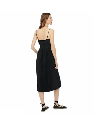 J.Crew Smocked Waist Pleated Midi Dress Black NWT Size 8 thumbnail 3