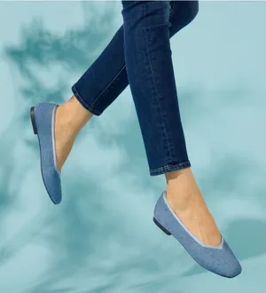 Vivaia Margot Square-Toe Flats in Denim Blue thumbnail 1