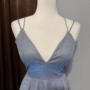 Windsor Light Blue Glitter Skater Dress Siz S V-Neck Lace Up Back Mini Prom Glam thumbnail 11