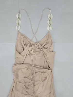 Zara Beige Maxi Slip Dress with Disc-Strap Detail Size XL thumbnail 2