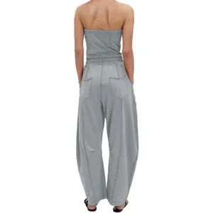 LAMISSCHE Romper‎ Gray Strapless Wide Leg Jumpsuit Casual Sleeveless Pockets thumbnail 4