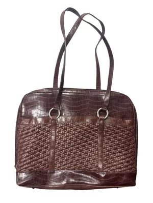 Coldwater Creek Laptop Tote Bag‎ Faux Croc Leather Woven Brown Shoulder Bag Work thumbnail 1