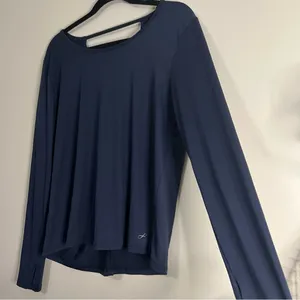 Freely Long‎ Sleeve Workout Top Navy Blue M Open Back Thumb Holes thumbnail 2