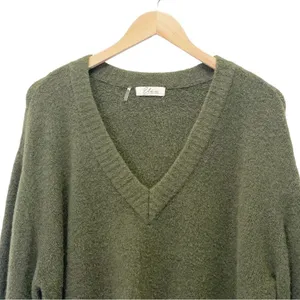 Elan Olive Green Wool Fox Blend Sweater Medium V Neck Balloon Sleeve Oversized thumbnail 3