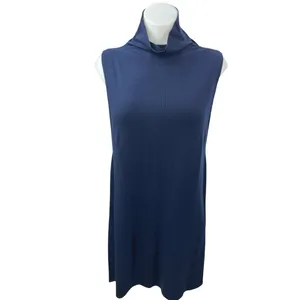 Reformation Cali Blue Ribbed Sleeveless Turtle Neck Mini Tank Sweater Dress Sz L thumbnail 4