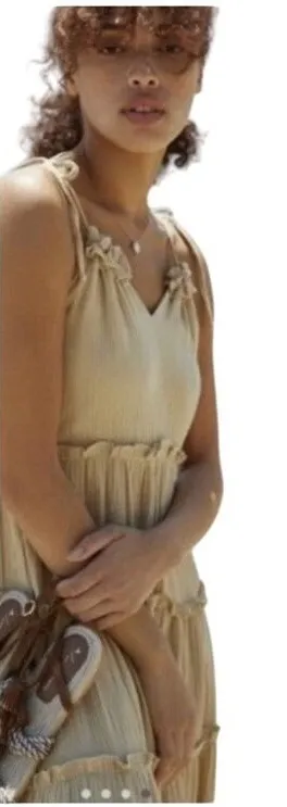 Anthropologie Charlie Holiday Senorita Maxi Dress Sz 8 Tan‎ Boho Tiered Sundress thumbnail 1