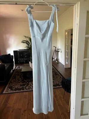 Light baby blue satin long maxi dress thumbnail 5