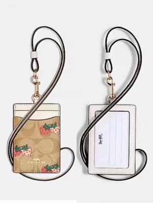 Id Lanyard In Signature Canvas With Strawberry Print coach 93727 thumbnail 4