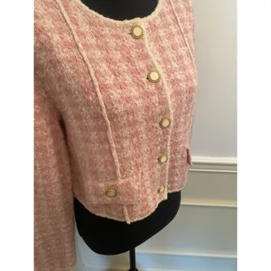 & Other Stories Pink and White Tweed Knit Cropped Cardigan Jacket Button Front thumbnail 2