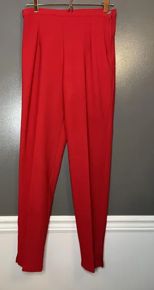 Allen Samo Pants Womens Medium Red High Waist Tapered Leg Slit Hem Zip USA thumbnail 1