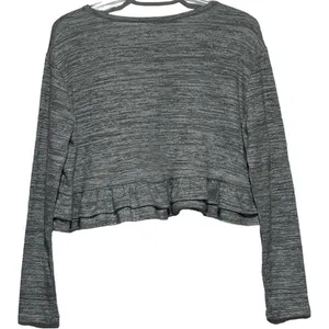 Arizona Jeans Junior Girl's Gray‎ White Long Sleeve Oversized Crop Top Size M thumbnail 2