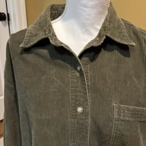 American Eagle Oversized‎ Corduroy Shacket Large Olive Green Button Front Y2K thumbnail 3
