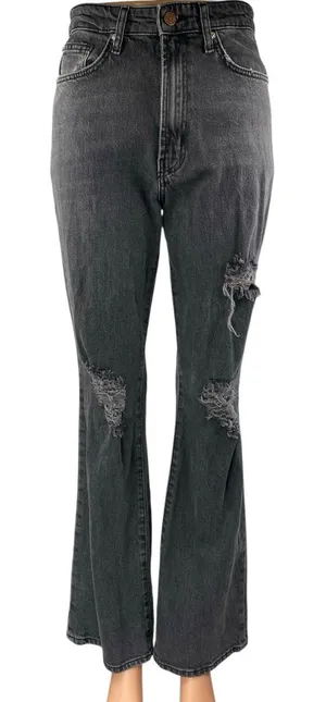 Urban Outfitters BDG Black Distressed High Rise Flared Bootcut Denim Jeans Sz 27 thumbnail 1