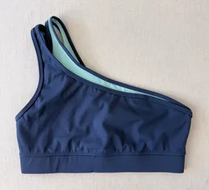 Fourlaps Sports Bra Womens Medium Navy Blue One Shoulder Double Strap Activewear thumbnail 1