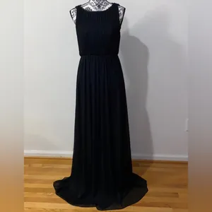 Alice + Olivia Sleeveless Silk Blend Lamb Leather Trim Maxi Black Dress Like New thumbnail 2