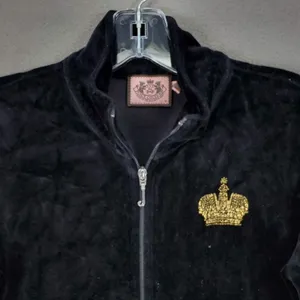Vintage Y2K Juicy Couture Size M Black Velour Zip Track Jacket Big Logo Full Zip thumbnail 3