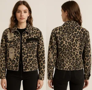 Dance And Marvel Leopard Distressed denim Jacket, Fits Med (D27) thumbnail 2