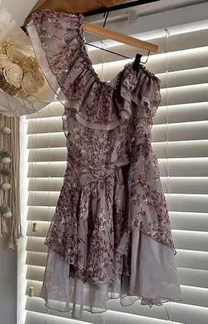 Cecico romantic Floral Ruffle whimsi One Shoulder Mini Dress Size Small thumbnail 1