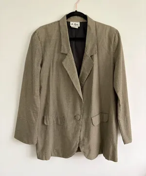 Vintage A. Byer Brown Cream Gingham Lightweight Blazer Size Large thumbnail 1