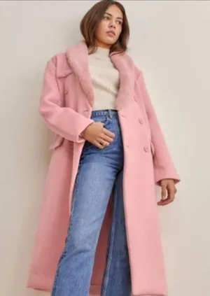 💕REFORMATION💕 Lester Coat ~ Faux Fur Shawl Collar Double Breasted Pink S NWT thumbnail 4