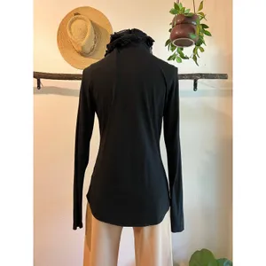 Blue Label 80s Ralph Lauren Black Ruffled Long Sleeve Cotton Blouse Size Medium thumbnail 7