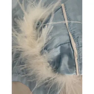 Nasty Gal Something Blue Bridal Pajama Set US 4 Baby Blue Feather Trim NWT thumbnail 12