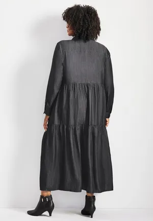 Avenue Women's Plus Size Denim Tiered Shirtdress New 16 thumbnail 3