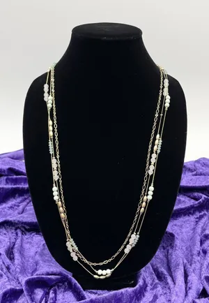 Massini Women Long Necklace‎ One Size Gold Minty Fresh Beaded Layered Chain thumbnail 1