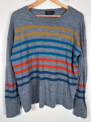 Pendleton Merino Wool Sweater Womens Large Blue Striped Crewneck Cabin Heritage thumbnail 1