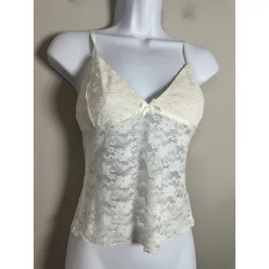 Edikted Eira Sheer Lace Tank Top Cream Floral V-Neck Camisole Small thumbnail 2