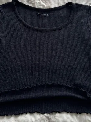 Abercrombie & Fitch Black Ribbed Scoop Neck Short Sleeve Tee, size S lettuce hem thumbnail 7