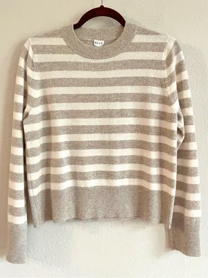 KULE 100% Cashmere Striped Classic Round Neck Pullover Sweater Size Small Tan thumbnail 2