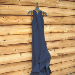 NWT Betsy & Adam Arielle Blue Size 2 Ruffle Hem Halter Gown Dress thumbnail 6