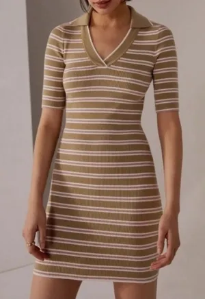 Favorite Daughter‎ Green Striped Polo Knit Dress Short Sleeve Womens Size L thumbnail 1