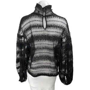 Express Women's Black Metallic Lace Long Sleeve Turtleneck Sheer Blouse Top Sz M thumbnail 2