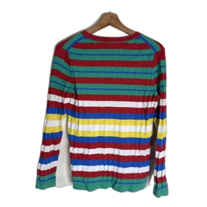 Tommy Hilfiger Sweater Womens Large Multicolor Striped Cable Knit Pullover Crew thumbnail 9