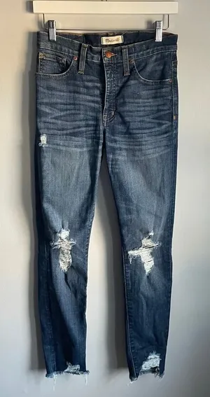 Madewell Medium Wash 9" High Rise Skinny‎ Jeans Distressed Size 27 Minimalist thumbnail 1
