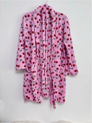 Women's Spoiled Angel Cherry Print Robe, Size M, Pink and Red thumbnail 8