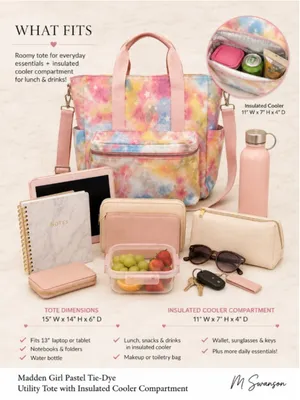 Madden Girl Pastel Tie-Dye Utility Cooler Tote Teacher School Bag thumbnail 2
