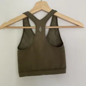 Free People Movement Happiness Runs Crop Top XS Khaki Green Women Ribbed V-Neck thumbnail 6