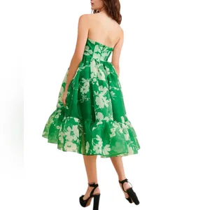Selkie Strapless Green Floral Midi Dress Size X-Small Retail $325 P-48 thumbnail 3