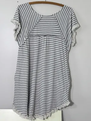umgee USA Women's Striped Short Sleeve Top – Size S – Black & White – Fringe Hem thumbnail 6