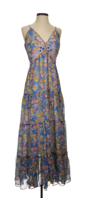 Verb Pallavi Singhee Maxi Dress Womens 4 Blue Floral Boho Cottagecore thumbnail 1