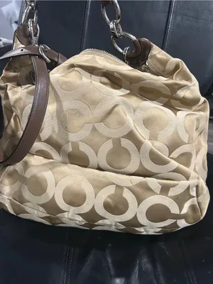 Coach Beige and Brown Signature Jacquard Shoulder Bag thumbnail 5