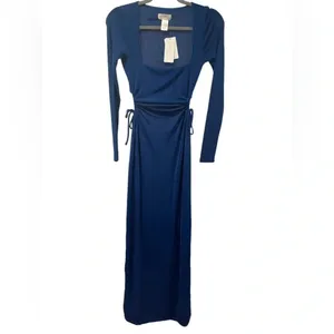 💙 L*SPACE Royal Blue‎ Ruched Side Tie Long Sleeve Maxi Dress NWT 💙 thumbnail 2