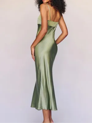 Reformation Kailyn Silk Dress in Artichoke 12 thumbnail 5